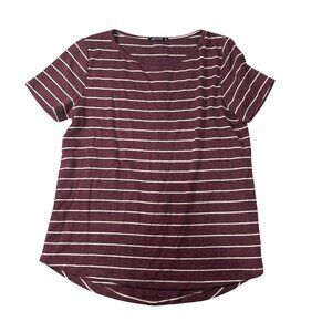 Pink Clover Burgundy Striped Short Sleeve Button-Back Top Size M Casual Women’s‎